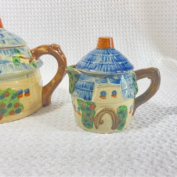 Vintage Cottage Tea Set W/ Tea Pot Creamer Sugar Bowl Loose Leaf Tea Japan Made - Picture 3 of 11
